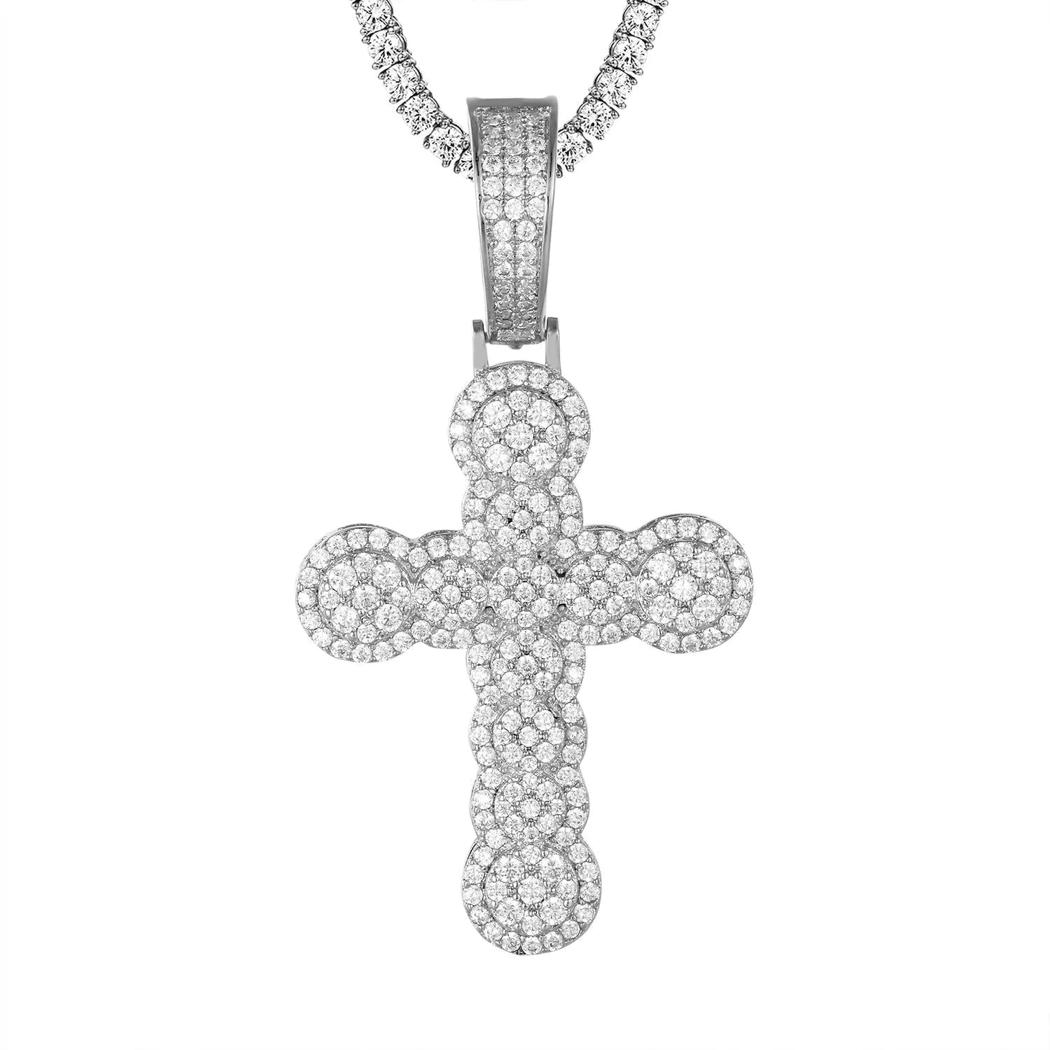 14K White Gold Tone Cross Religious Icy Custom Men's Hip Hop Pendant