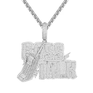 14K White Tone Boss Talk Double Layer Icy Hip Hop Pendant