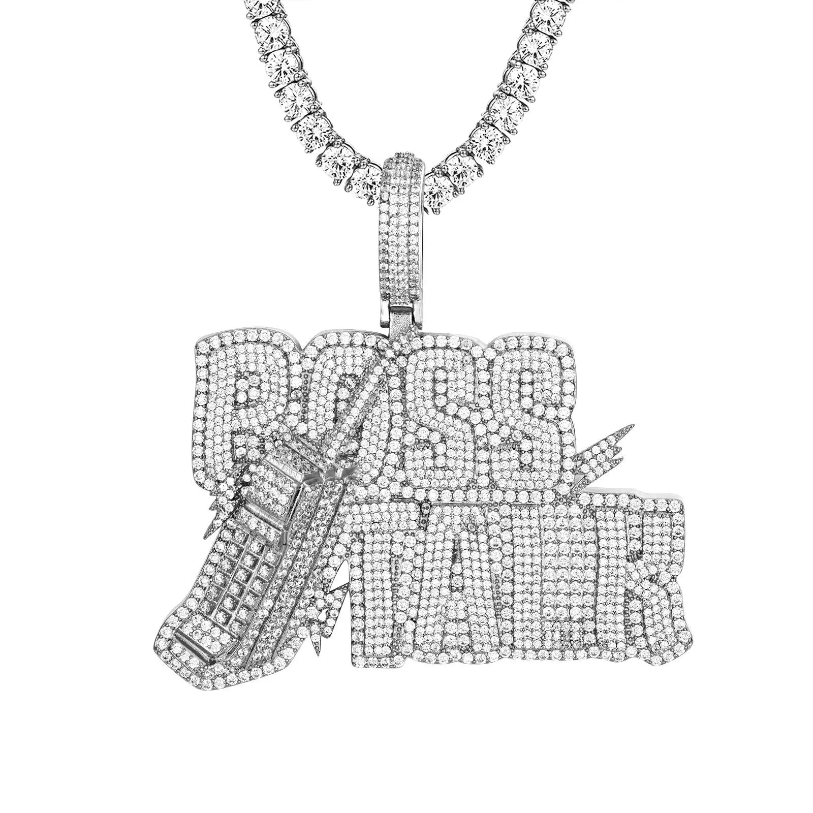 14K White Tone Boss Talk Double Layer Icy Hip Hop Pendant
