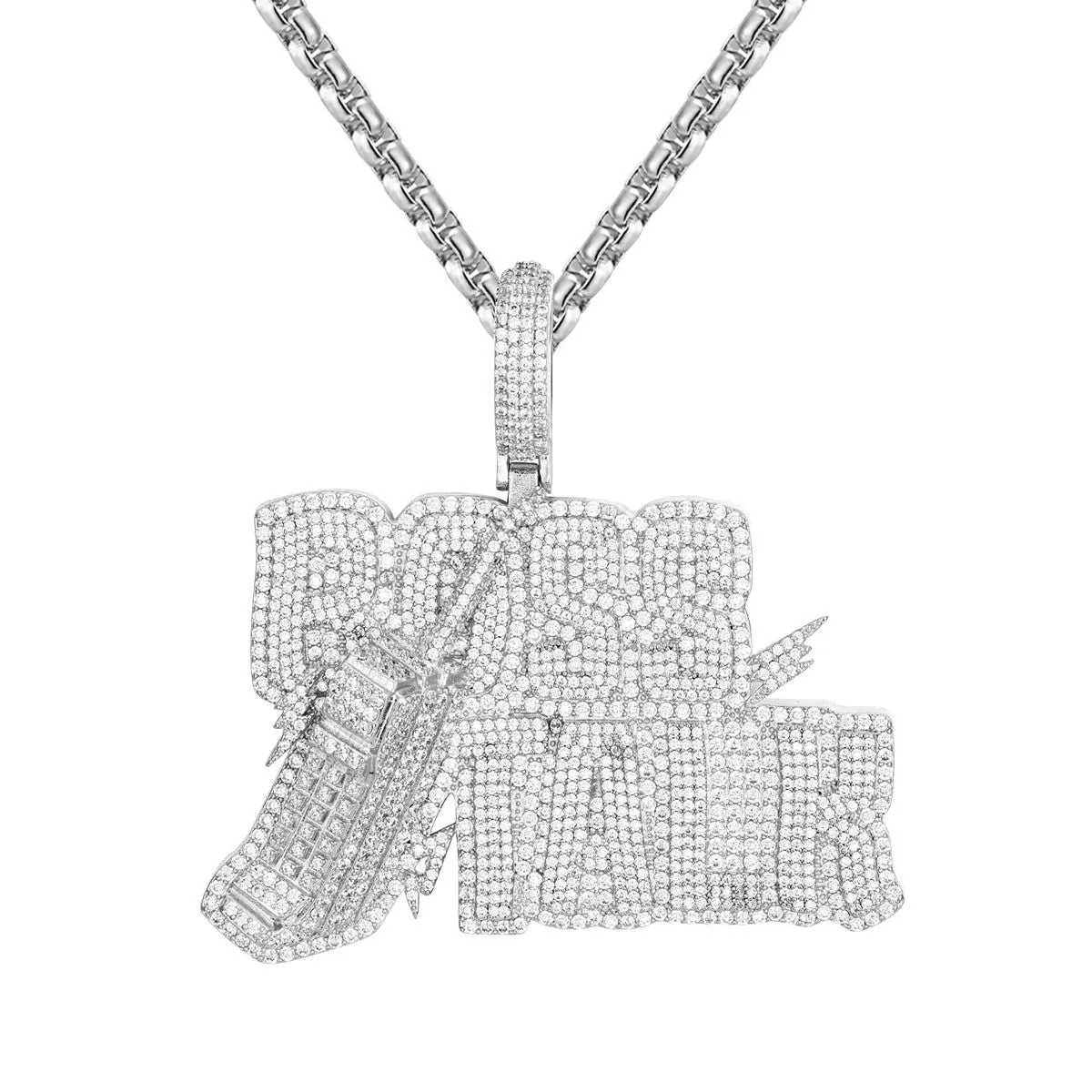 14K White Tone Boss Talk Double Layer Icy Hip Hop Pendant