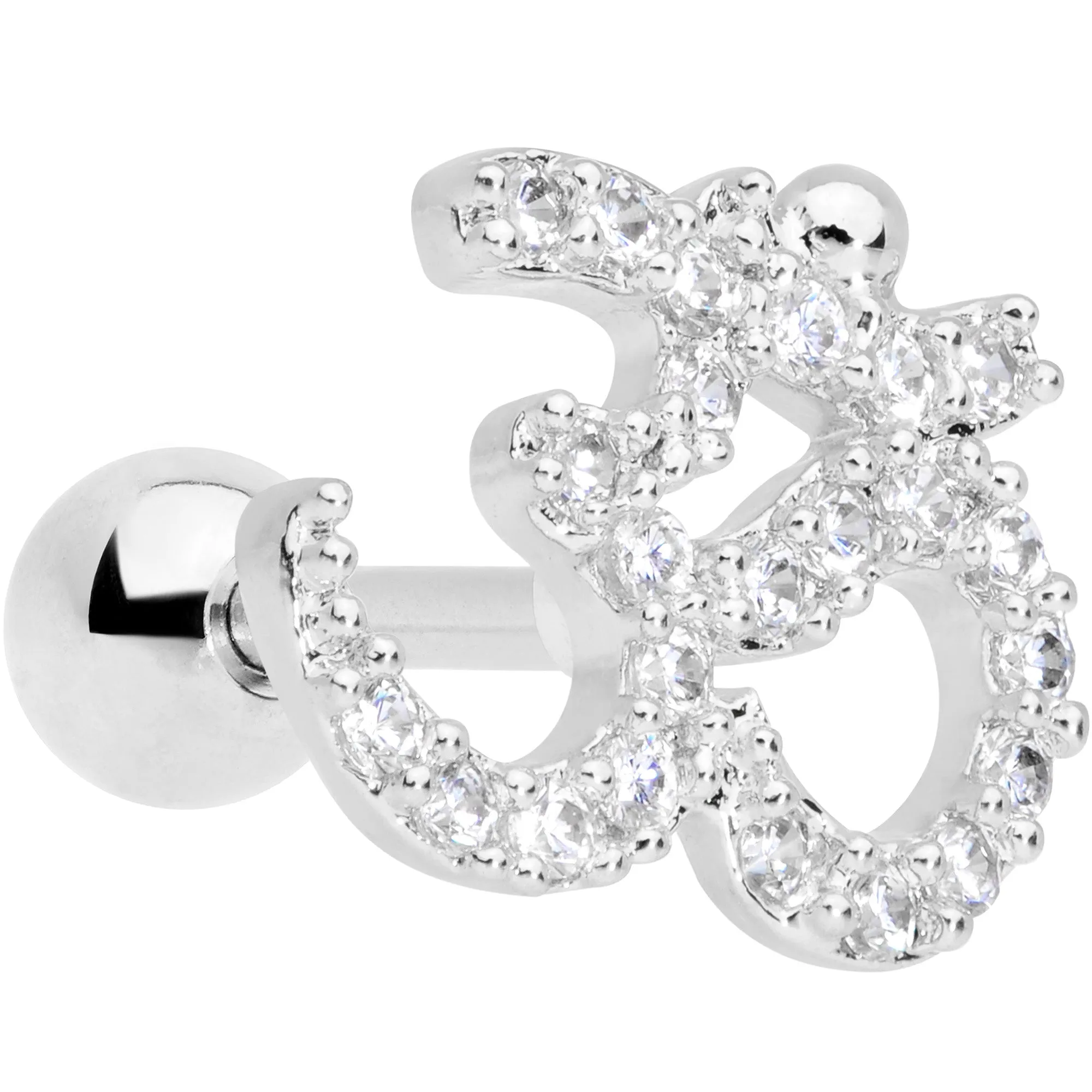 16 Gauge 1/4 Clear CZ Gem Amazing Om Cartilage Tragus