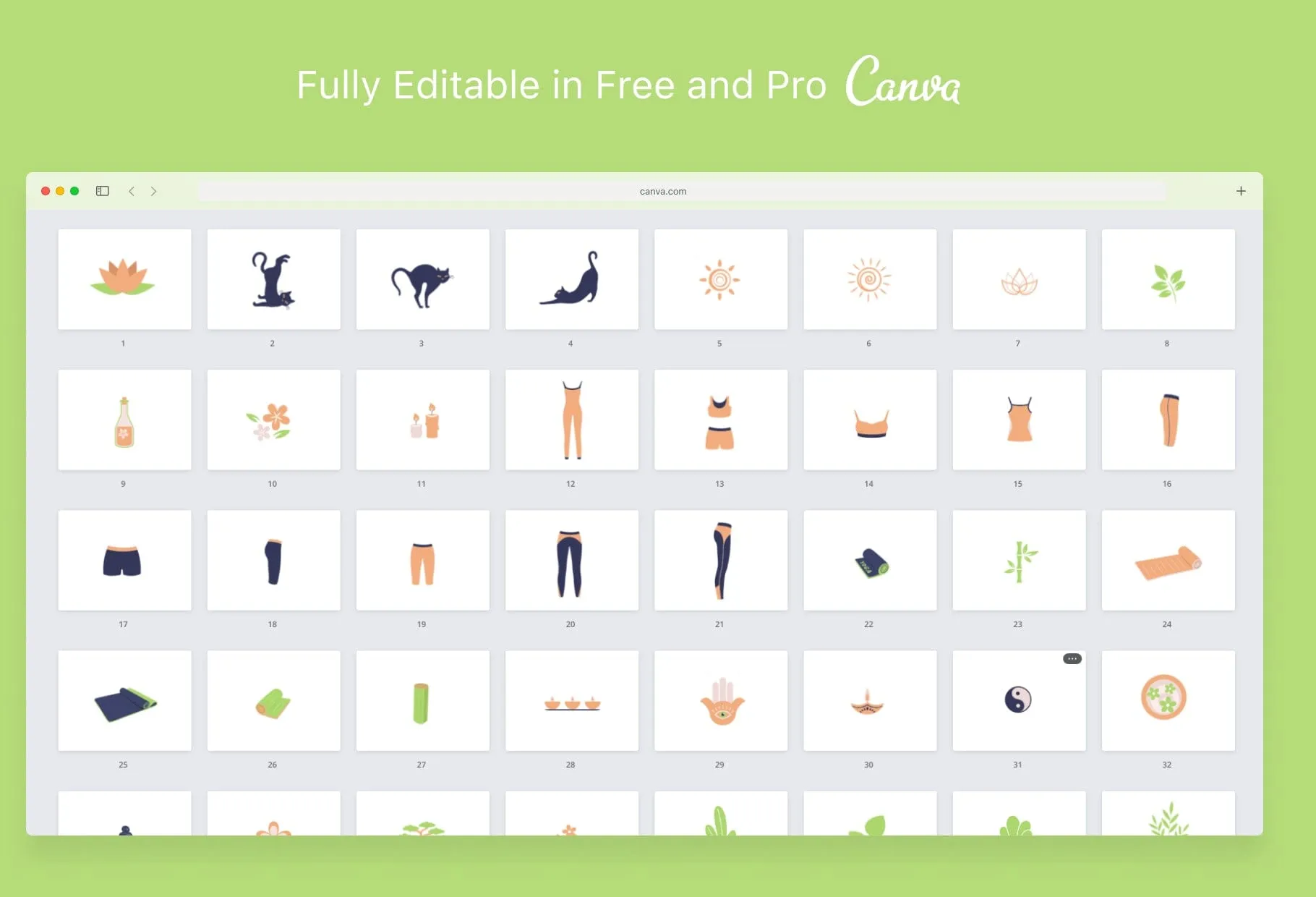 50 Unique Yoga Objects Illustrations Fully Editable in Canva