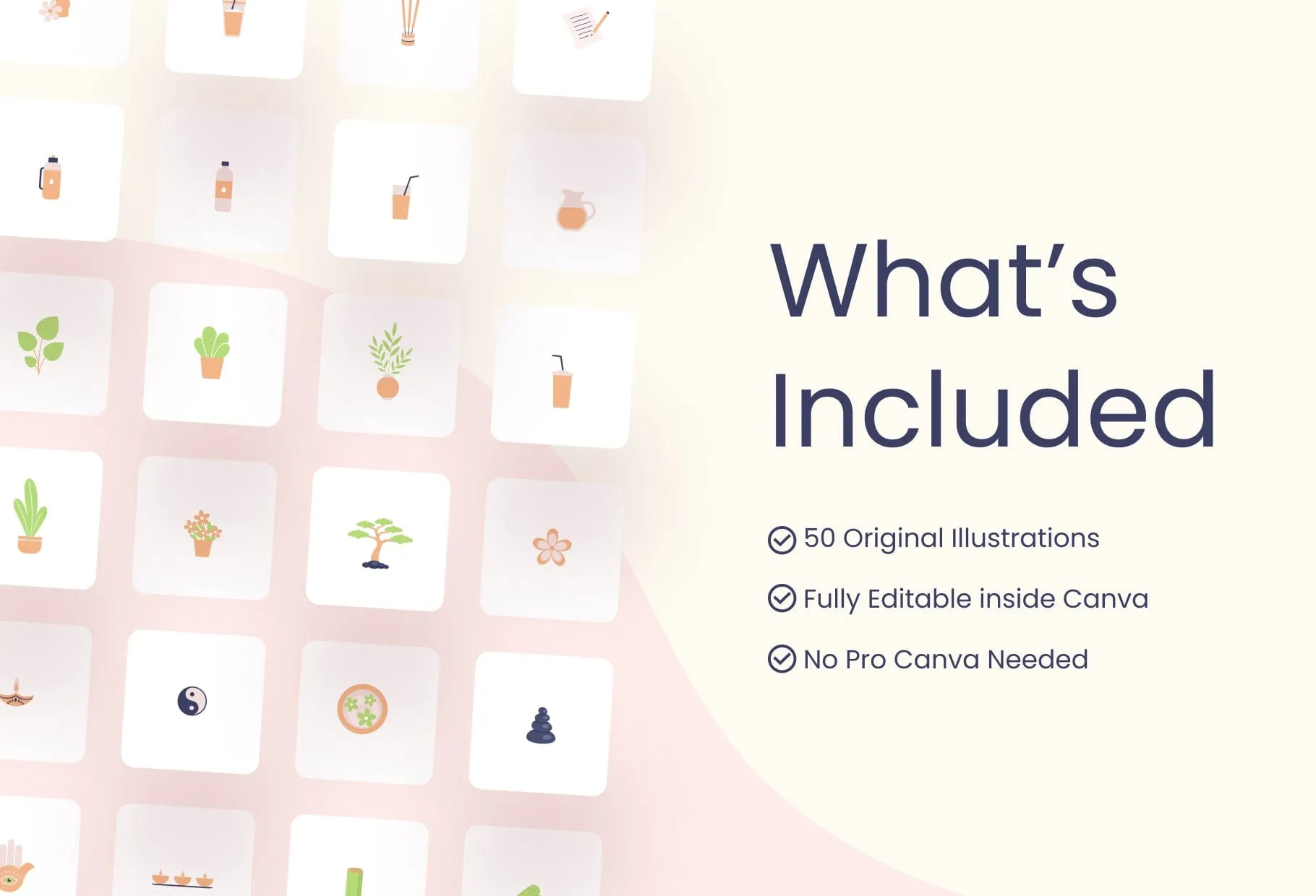 50 Unique Yoga Objects Illustrations Fully Editable in Canva