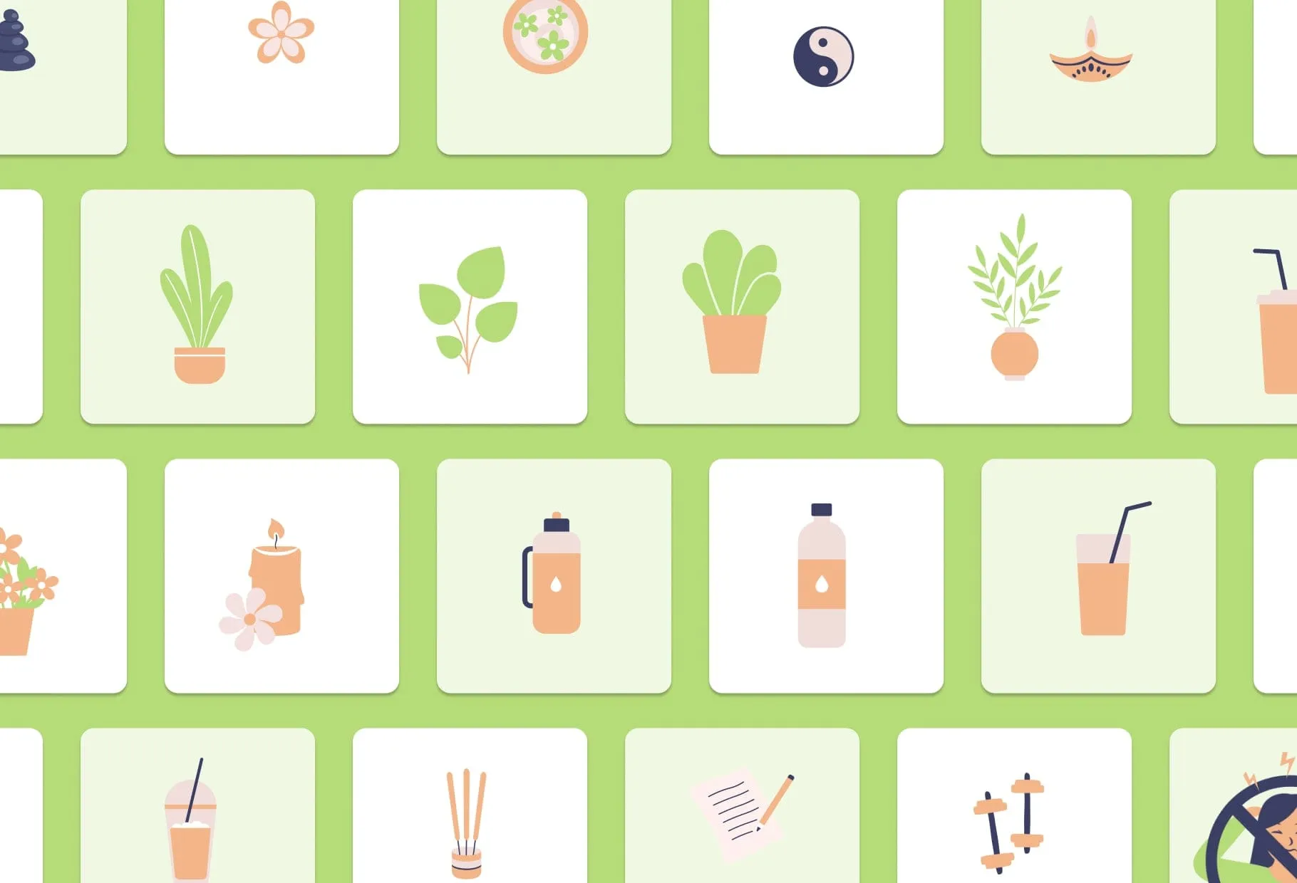 50 Unique Yoga Objects Illustrations Fully Editable in Canva