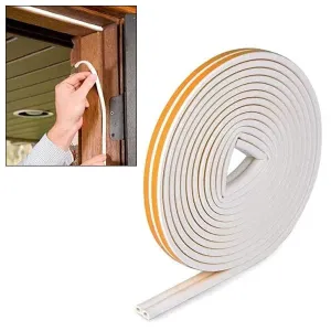 5m x 8mm White Self Adhesive Foam Draught Excluder Tape | Anti-Collision D-Type for Doors and Windows
