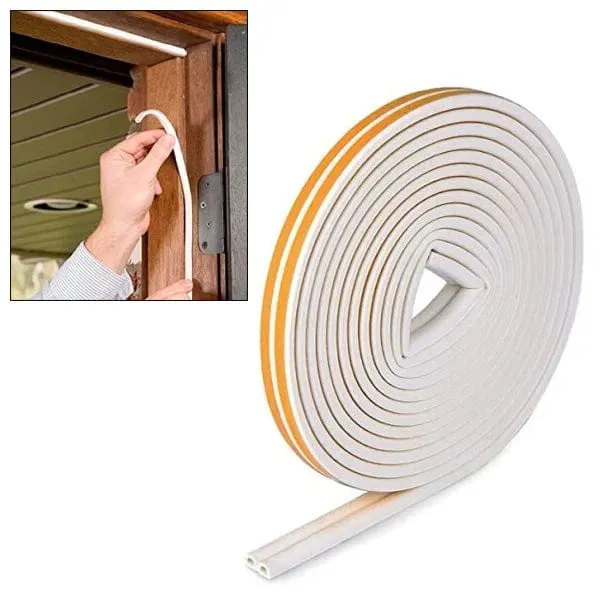 5m x 8mm White Self Adhesive Foam Draught Excluder Tape | Anti-Collision D-Type for Doors and Windows