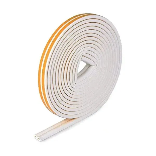 5m x 8mm White Self Adhesive Foam Draught Excluder Tape | Anti-Collision D-Type for Doors and Windows