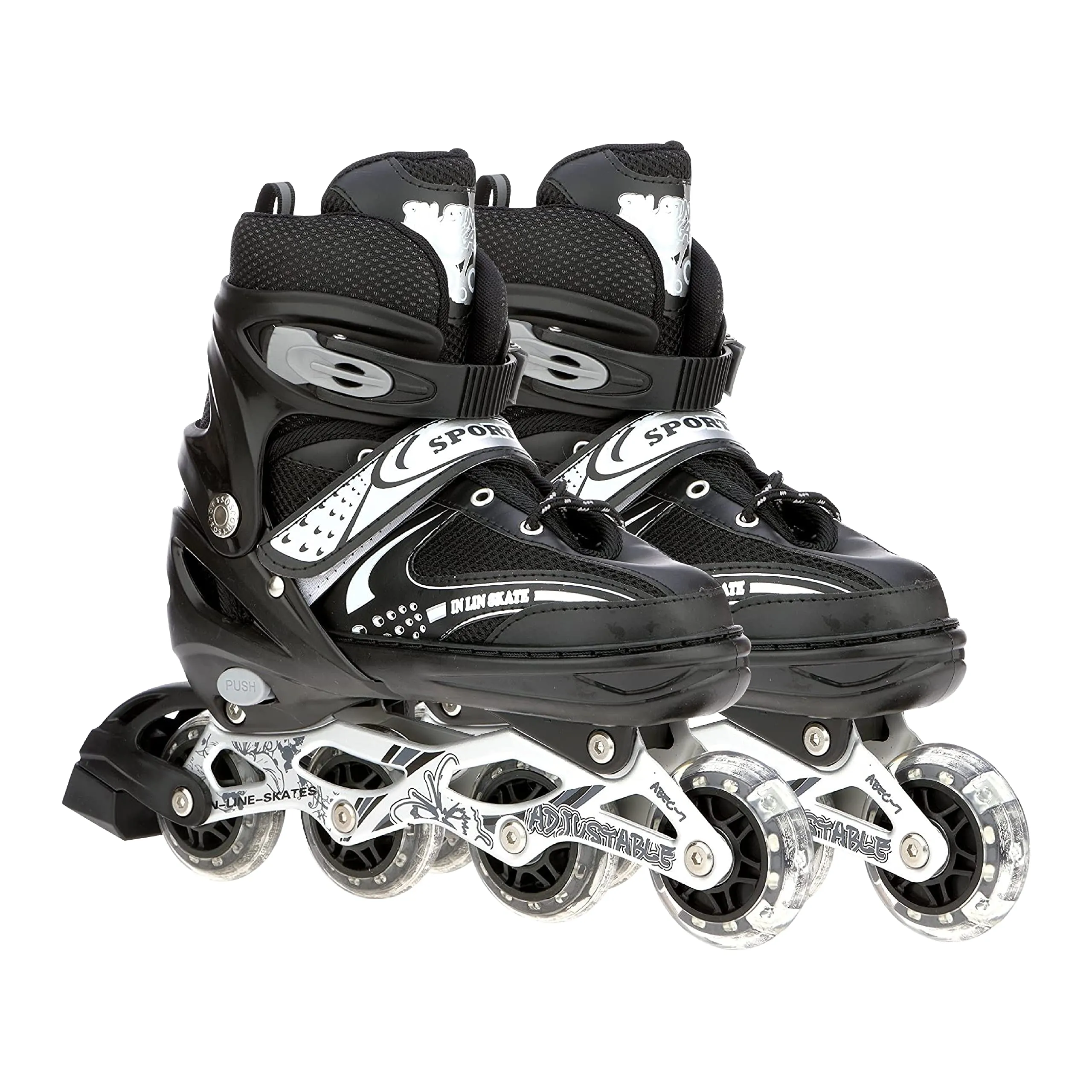 733 Aluminum-Alloy Adjustable Inline Skates | 70mm Wheels | Large (Black)