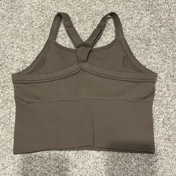 Alo Seamless Ribbed Favorite Bra Tank Olive Tree Sz XS