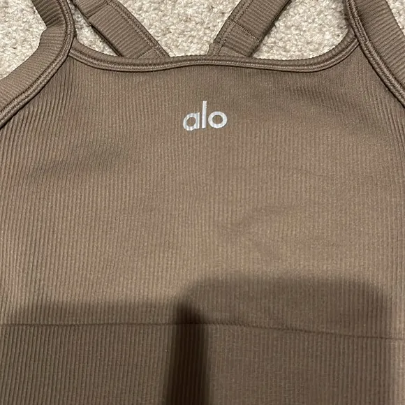 Alo Seamless Ribbed Favorite Bra Tank Olive Tree Sz XS