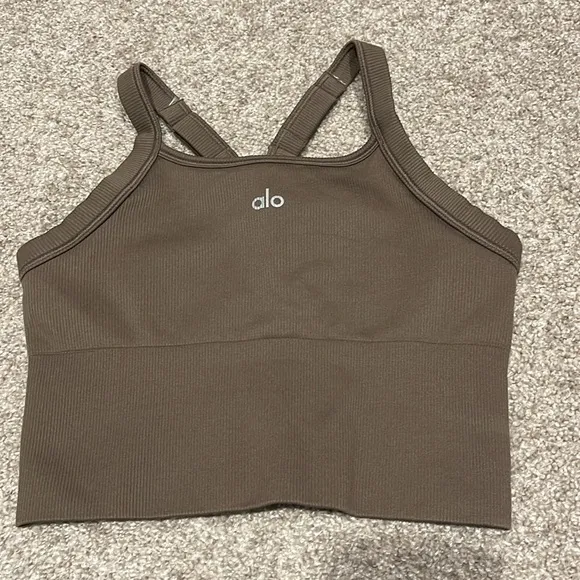 Alo Seamless Ribbed Favorite Bra Tank Olive Tree Sz XS