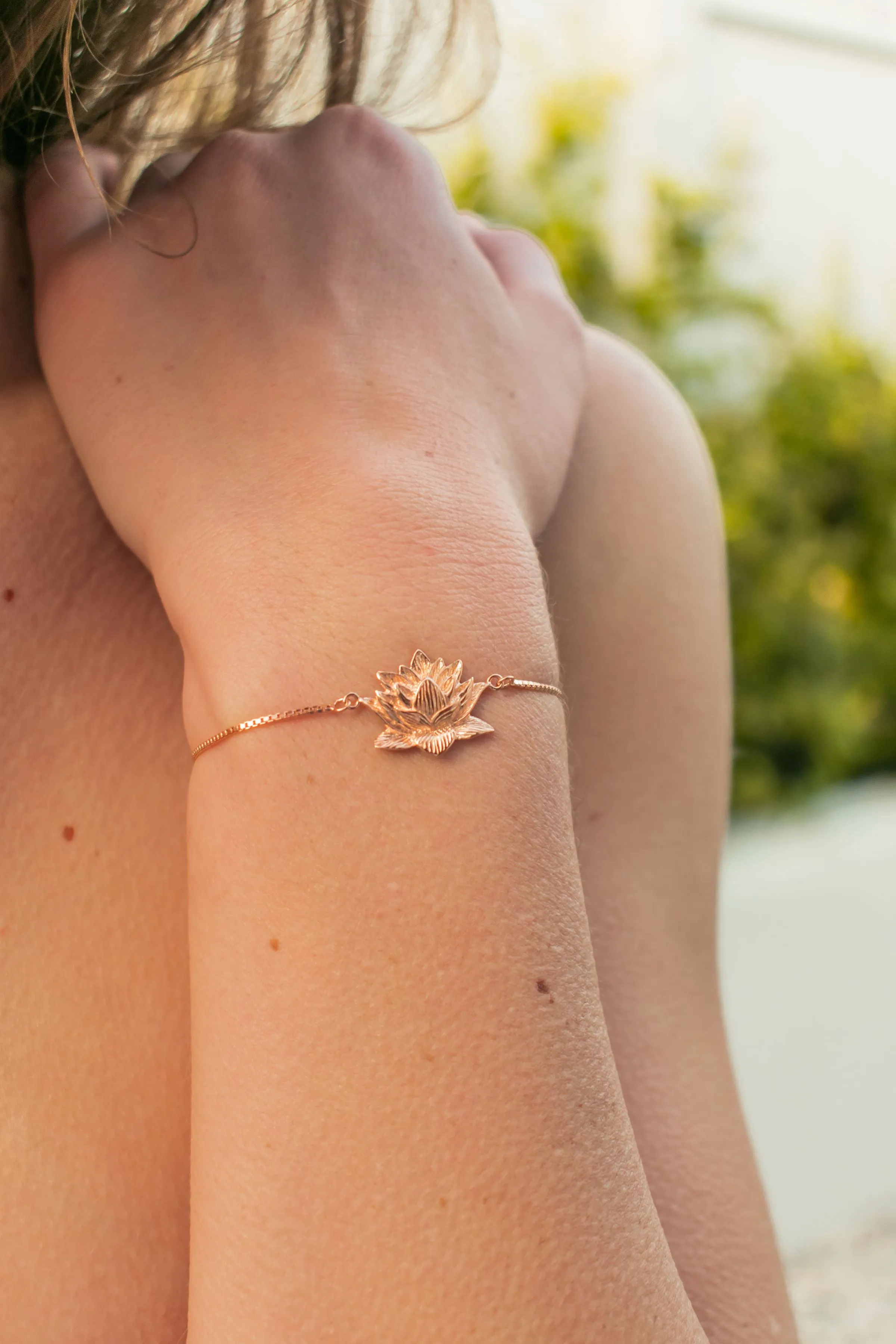 Awakened Lotus Adjustable Bracelet, 18k Gold