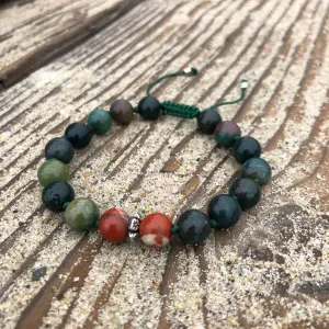 Bloodstone & Red Jasper Adjustable Beaded Bracelet