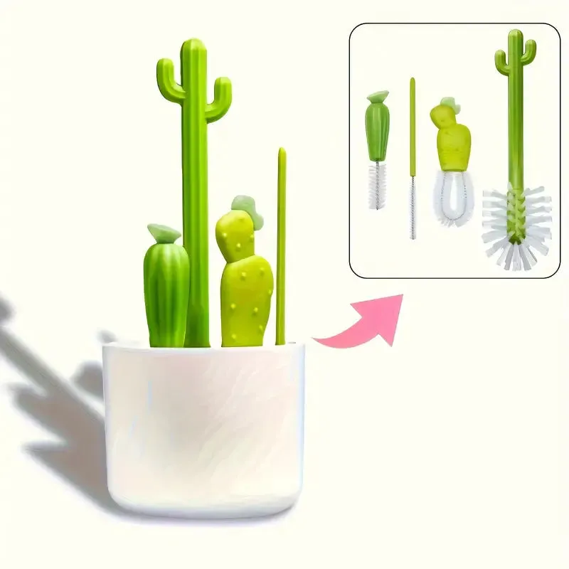 Cactus-Themed Multi-Purpose Cleaning Brush Set