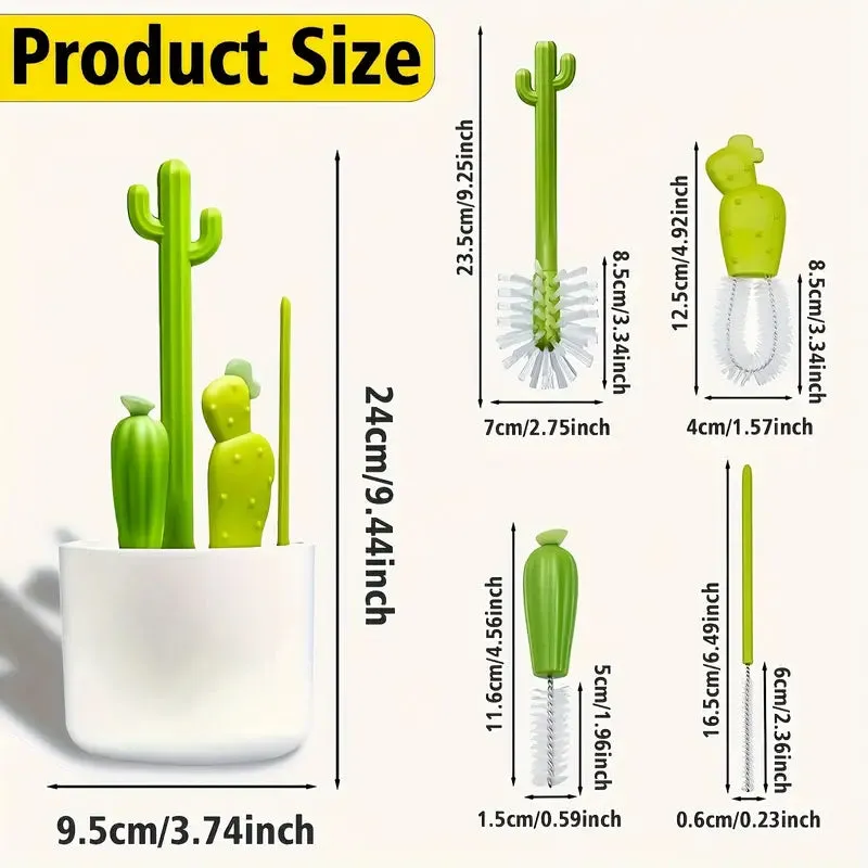 Cactus-Themed Multi-Purpose Cleaning Brush Set
