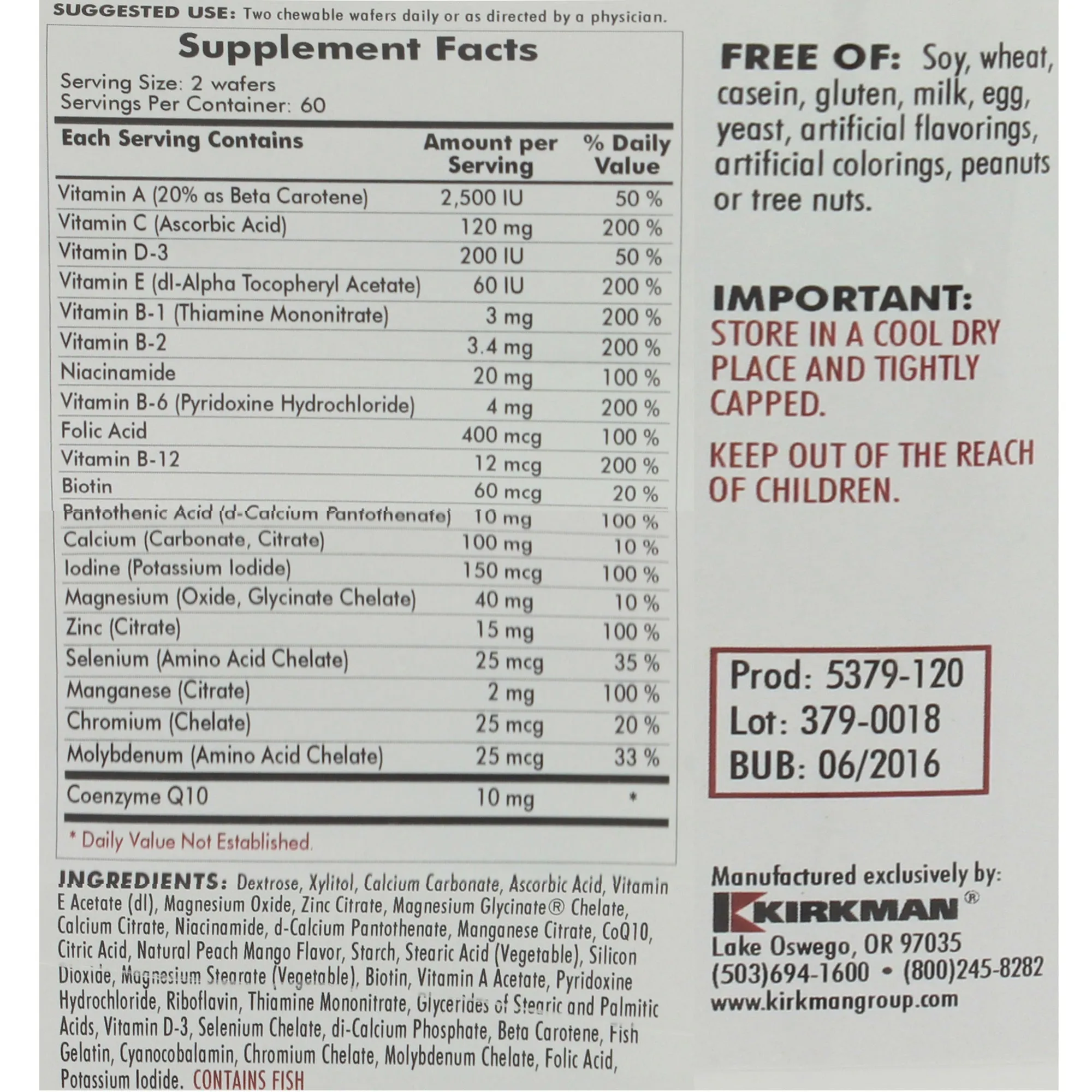 Children&#039;s Chewable Multi-Vitamin/Mineral w Xylitol 120ct
