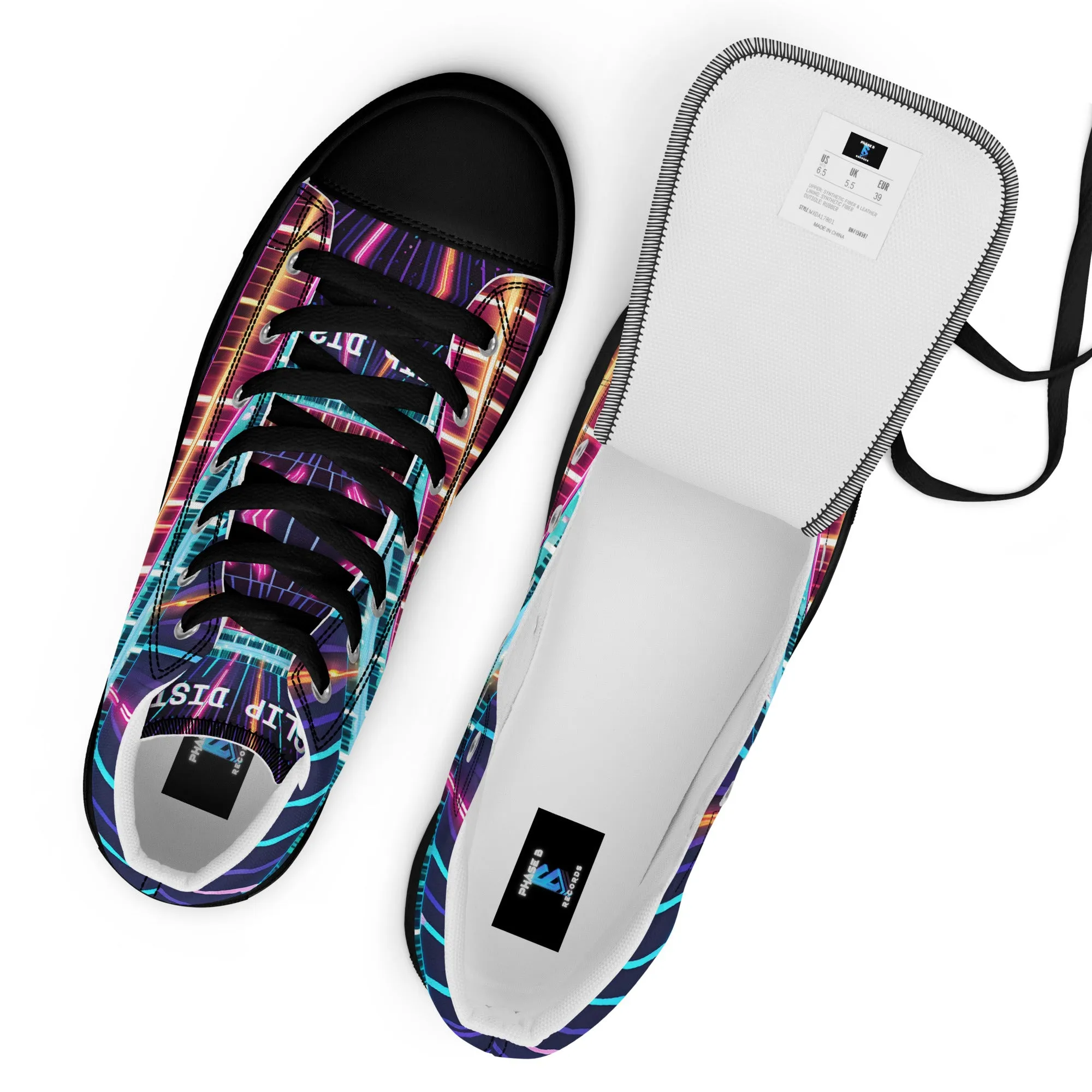 Clip Dist. Men’s high top canvas shoes - Free Delivery! Rock / Metal / Electronic / EDM / Underground - Alternative Apparel and Merch Only from Phase B Records.