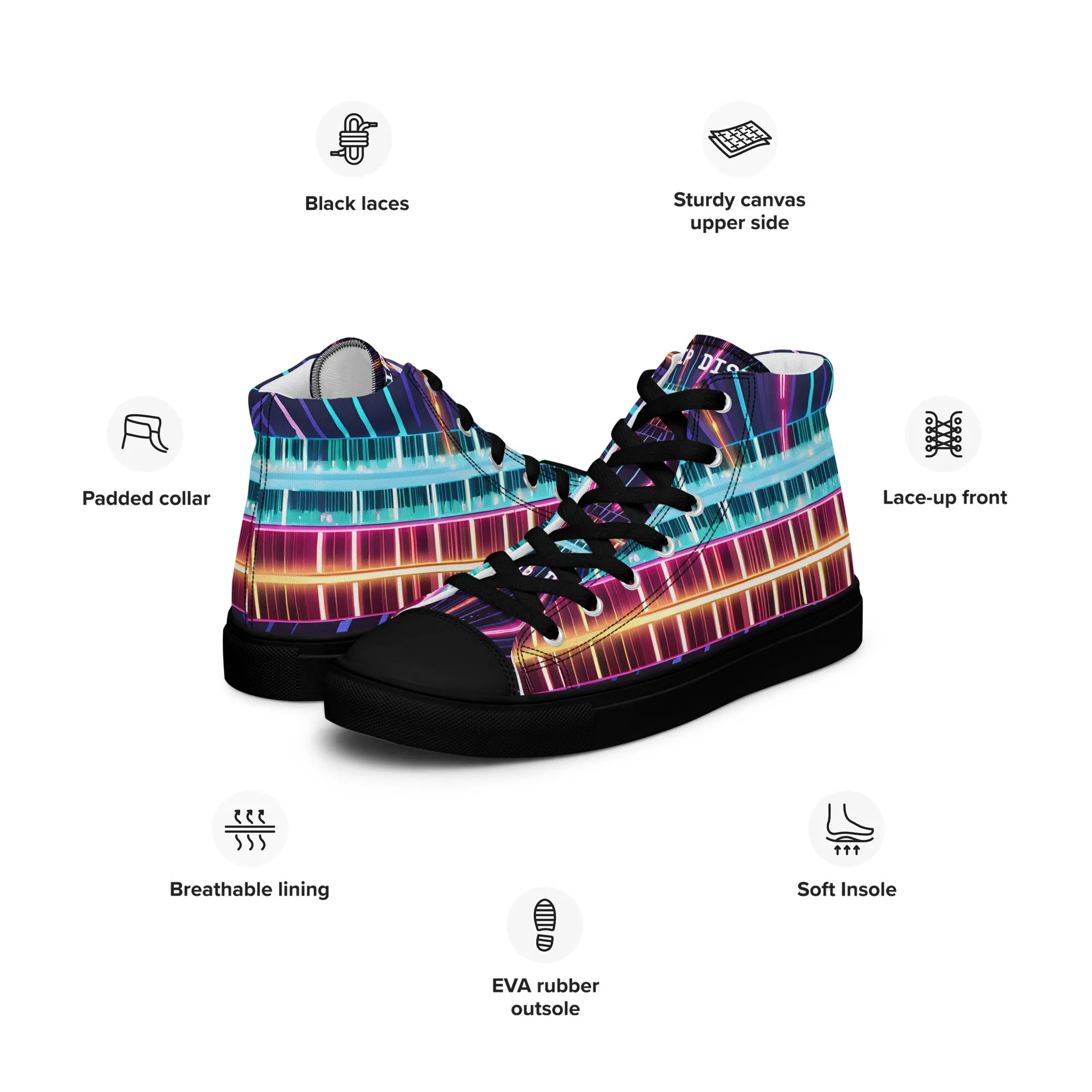 Clip Dist. Men’s high top canvas shoes - Free Delivery! Rock / Metal / Electronic / EDM / Underground - Alternative Apparel and Merch Only from Phase B Records.
