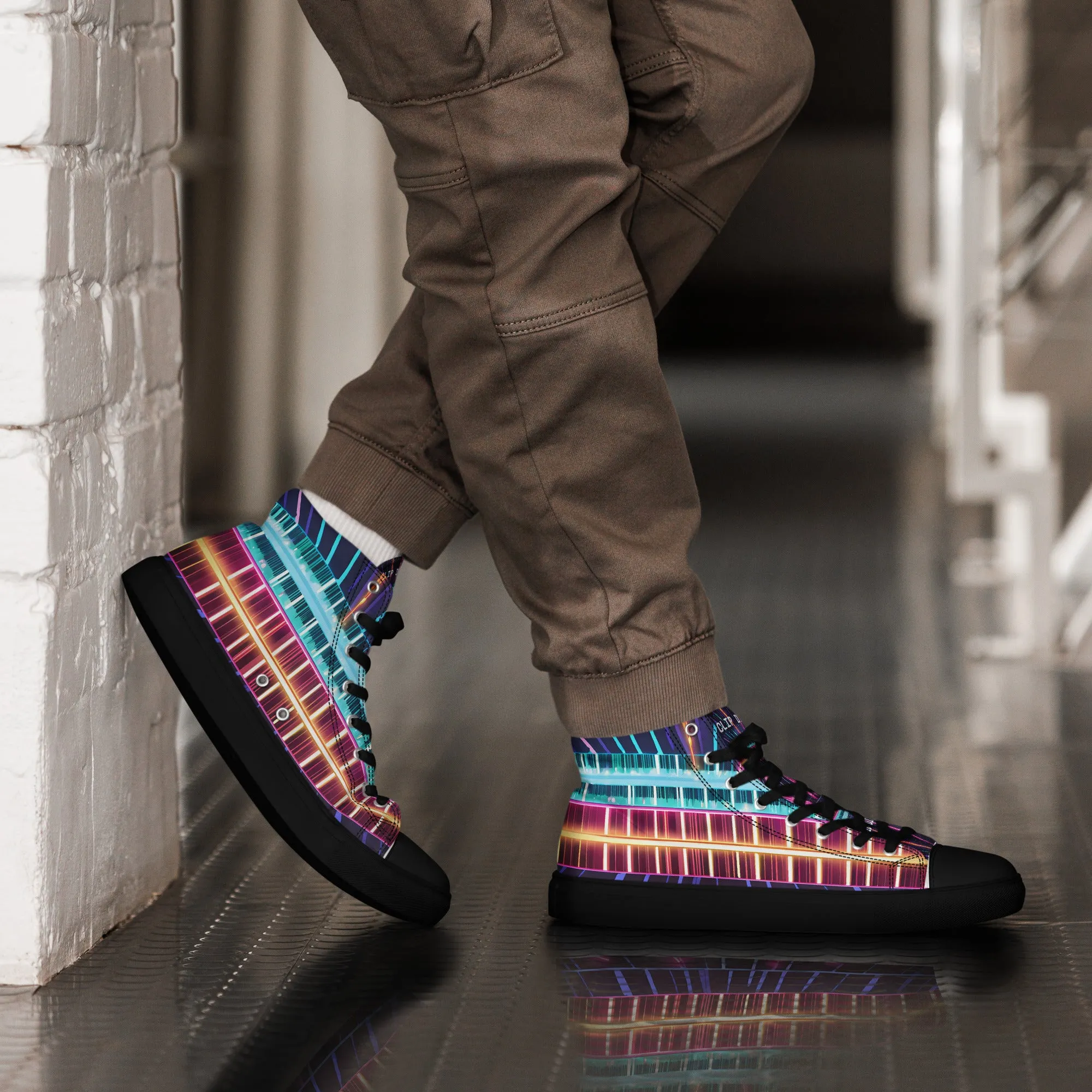 Clip Dist. Men’s high top canvas shoes - Free Delivery! Rock / Metal / Electronic / EDM / Underground - Alternative Apparel and Merch Only from Phase B Records.