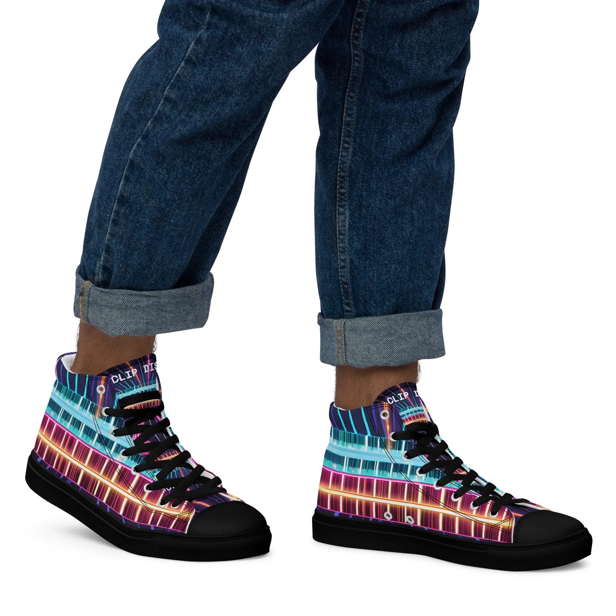 Clip Dist. Men’s high top canvas shoes - Free Delivery! Rock / Metal / Electronic / EDM / Underground - Alternative Apparel and Merch Only from Phase B Records.