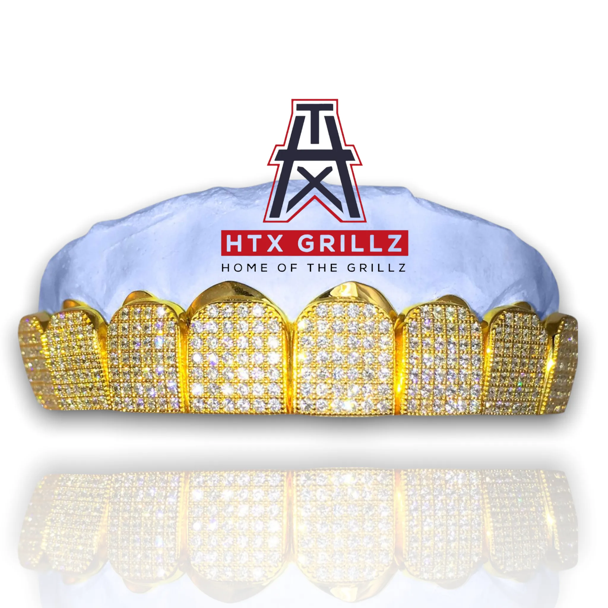 Custom Fit Iced Out Cz Micro Pave Block Gold Grillz
