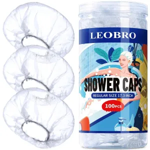 Disposable Shower Caps, 100PCS Shower Caps, Shower Cap for Women Waterproof, Disposable Clear Plastic Shower Cap for Women, Thick Plastic Caps for Hair Treatment, Regular Size 17.3 INCH
