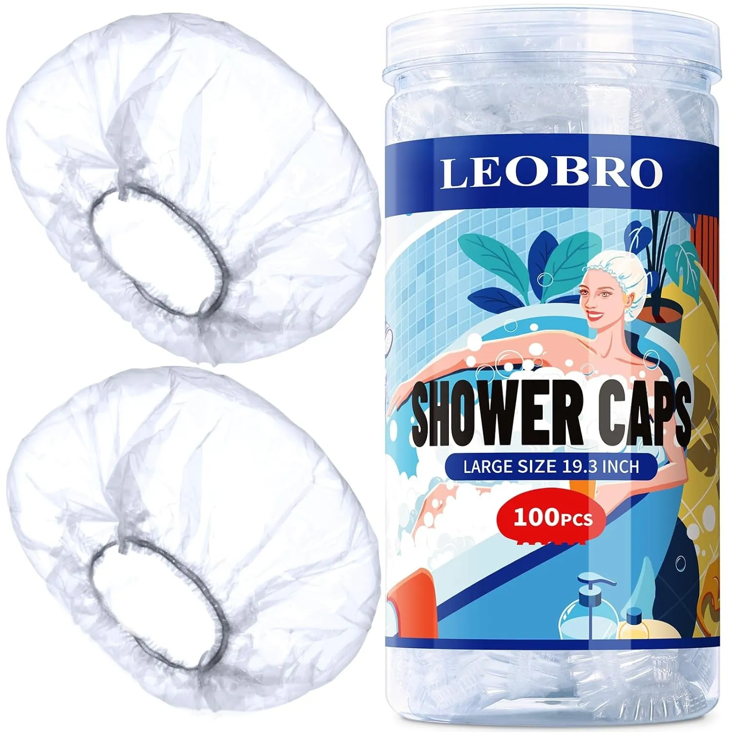 Disposable Shower Caps, 100PCS Shower Caps, Shower Cap for Women Waterproof, Disposable Clear Plastic Shower Cap for Women, Thick Plastic Caps for Hair Treatment, Regular Size 17.3 INCH