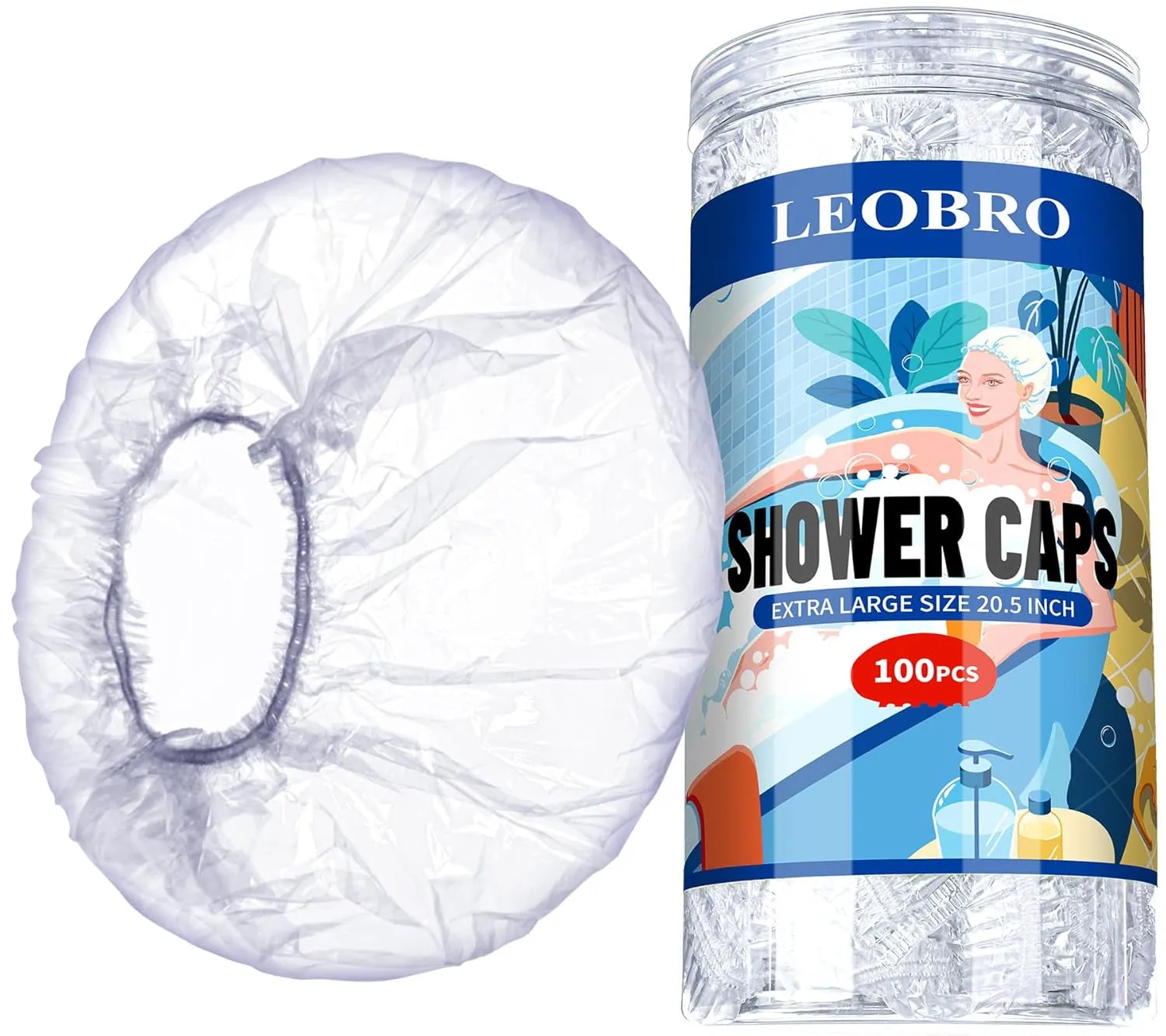 Disposable Shower Caps, 100PCS Shower Caps, Shower Cap for Women Waterproof, Disposable Clear Plastic Shower Cap for Women, Thick Plastic Caps for Hair Treatment, Regular Size 17.3 INCH