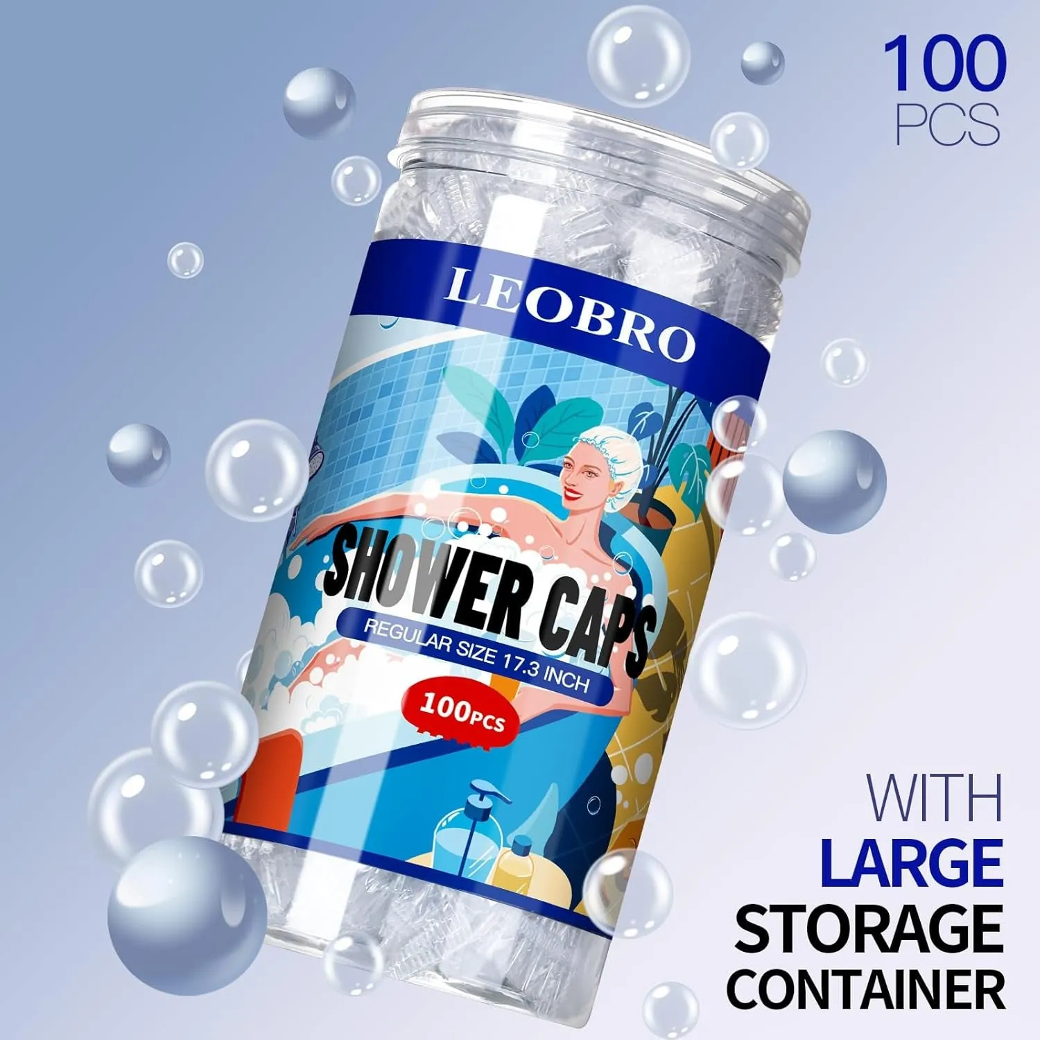 Disposable Shower Caps, 100PCS Shower Caps, Shower Cap for Women Waterproof, Disposable Clear Plastic Shower Cap for Women, Thick Plastic Caps for Hair Treatment, Regular Size 17.3 INCH