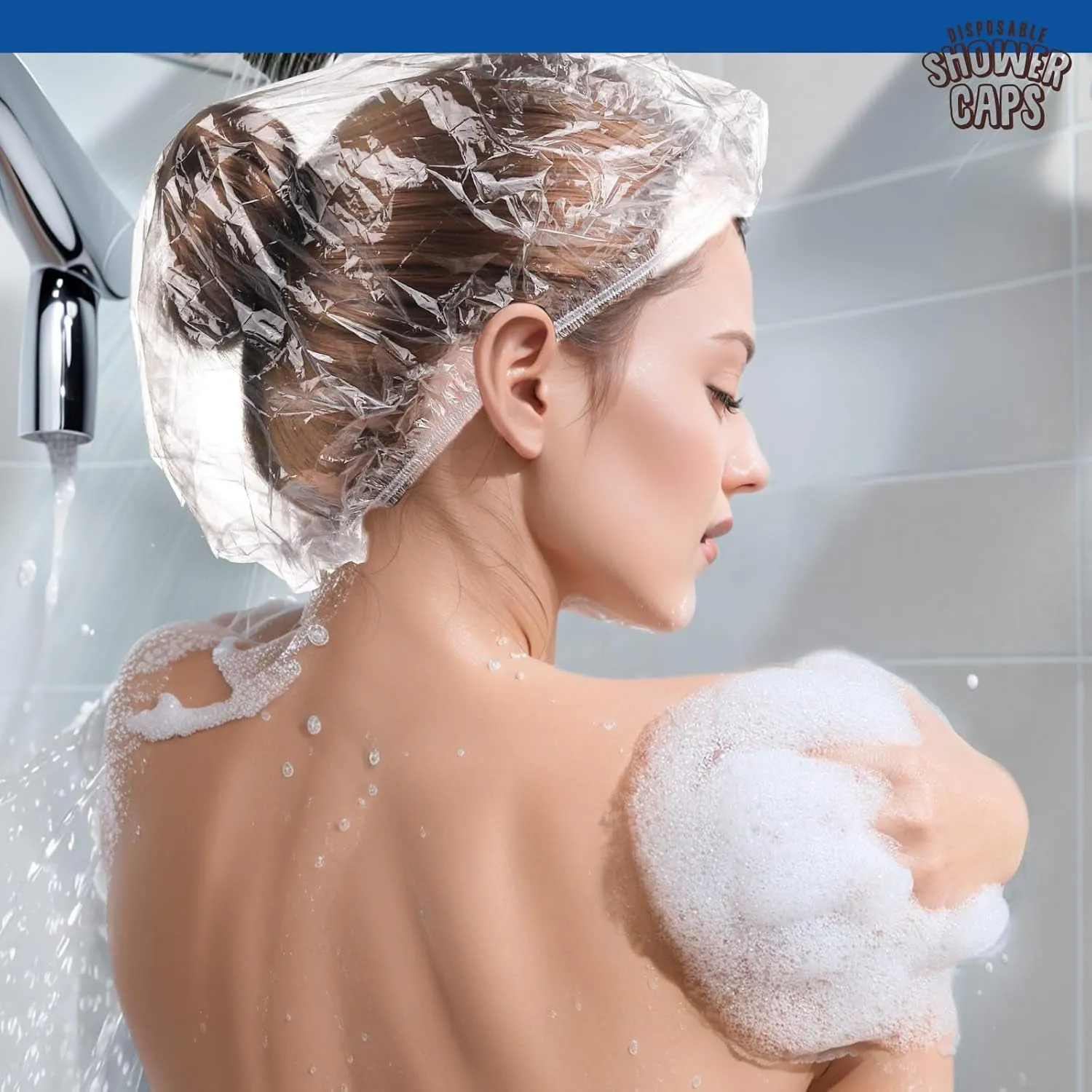 Disposable Shower Caps, 100PCS Shower Caps, Shower Cap for Women Waterproof, Disposable Clear Plastic Shower Cap for Women, Thick Plastic Caps for Hair Treatment, Regular Size 17.3 INCH