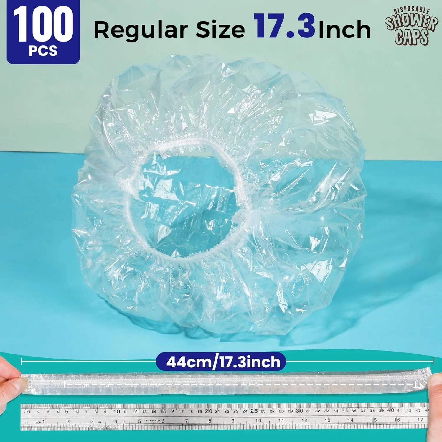 Disposable Shower Caps, 100PCS Shower Caps, Shower Cap for Women Waterproof, Disposable Clear Plastic Shower Cap for Women, Thick Plastic Caps for Hair Treatment, Regular Size 17.3 INCH