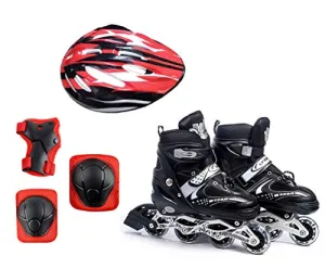 Diswa Adjustable Aluminium Body in-Line Skates Combo Size M (34-39)
