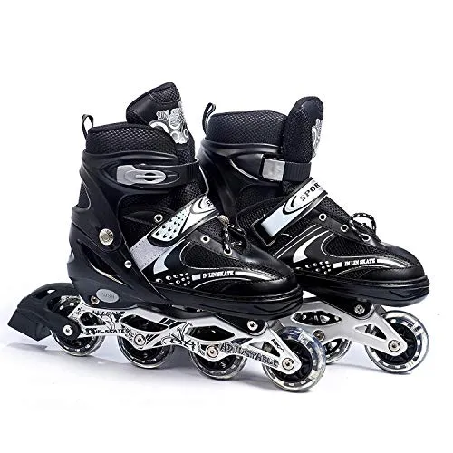 Diswa Adjustable Aluminium Body in-Line Skates Combo Size M (34-39)