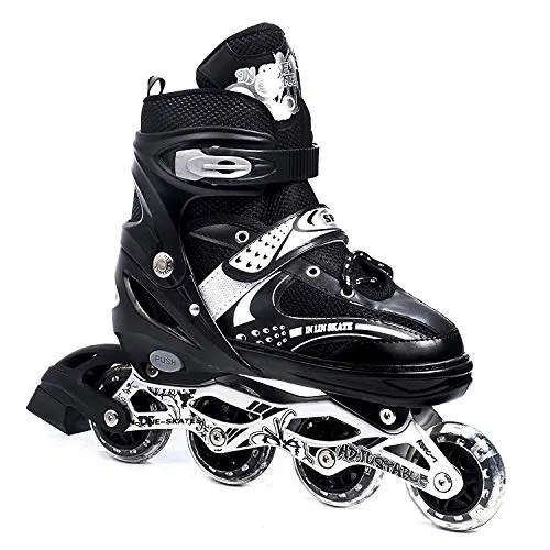 Diswa Adjustable Aluminium Body in-Line Skates Combo Size M (34-39)
