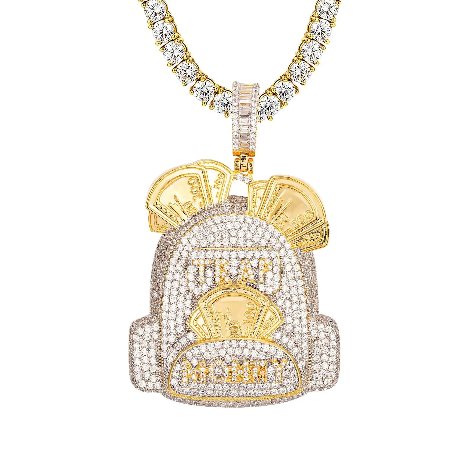 Dollar Bills Trap Money Duffle Bag Icy Custom Gold Tone Pendant Custom