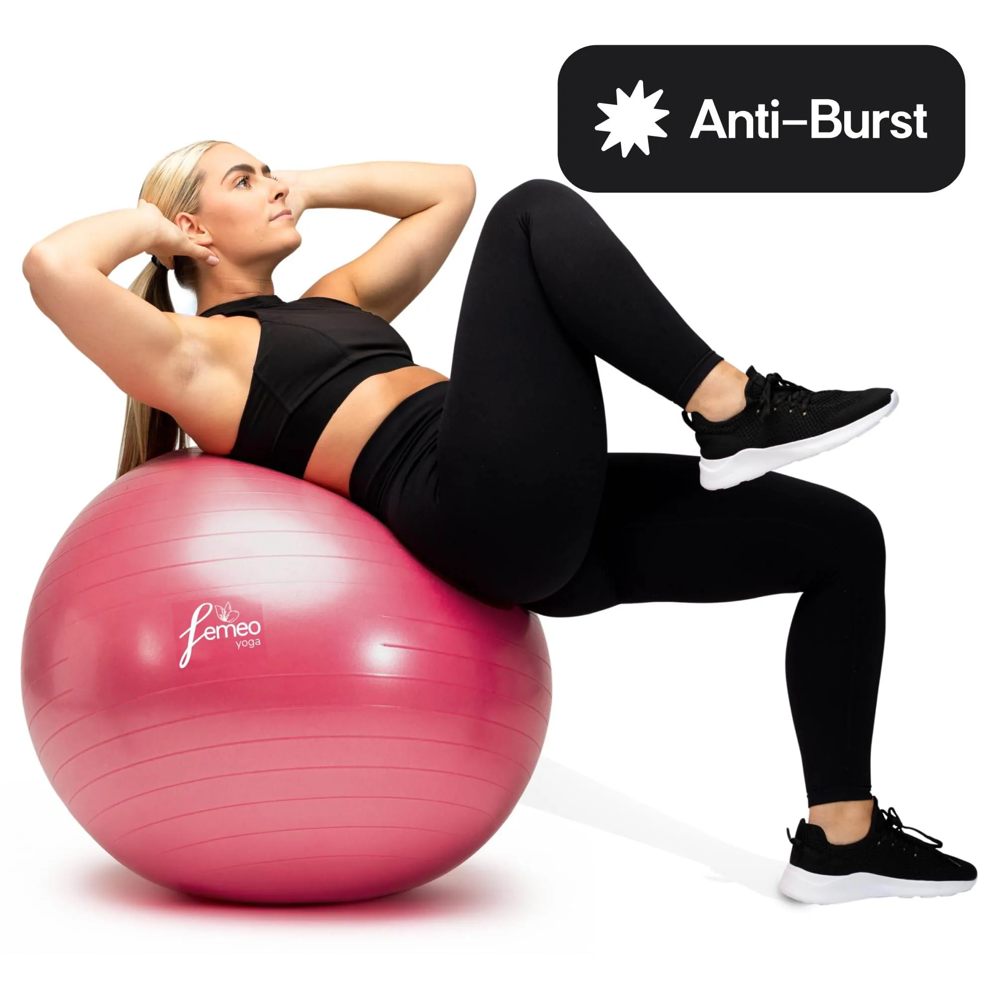 Femeo® Exercise Ball for Yoga, Stability, Pregnancy Pilates & Birthing | 100 Page Book | Over 50 Workout Exercises | Anti Burst Pink 65cm