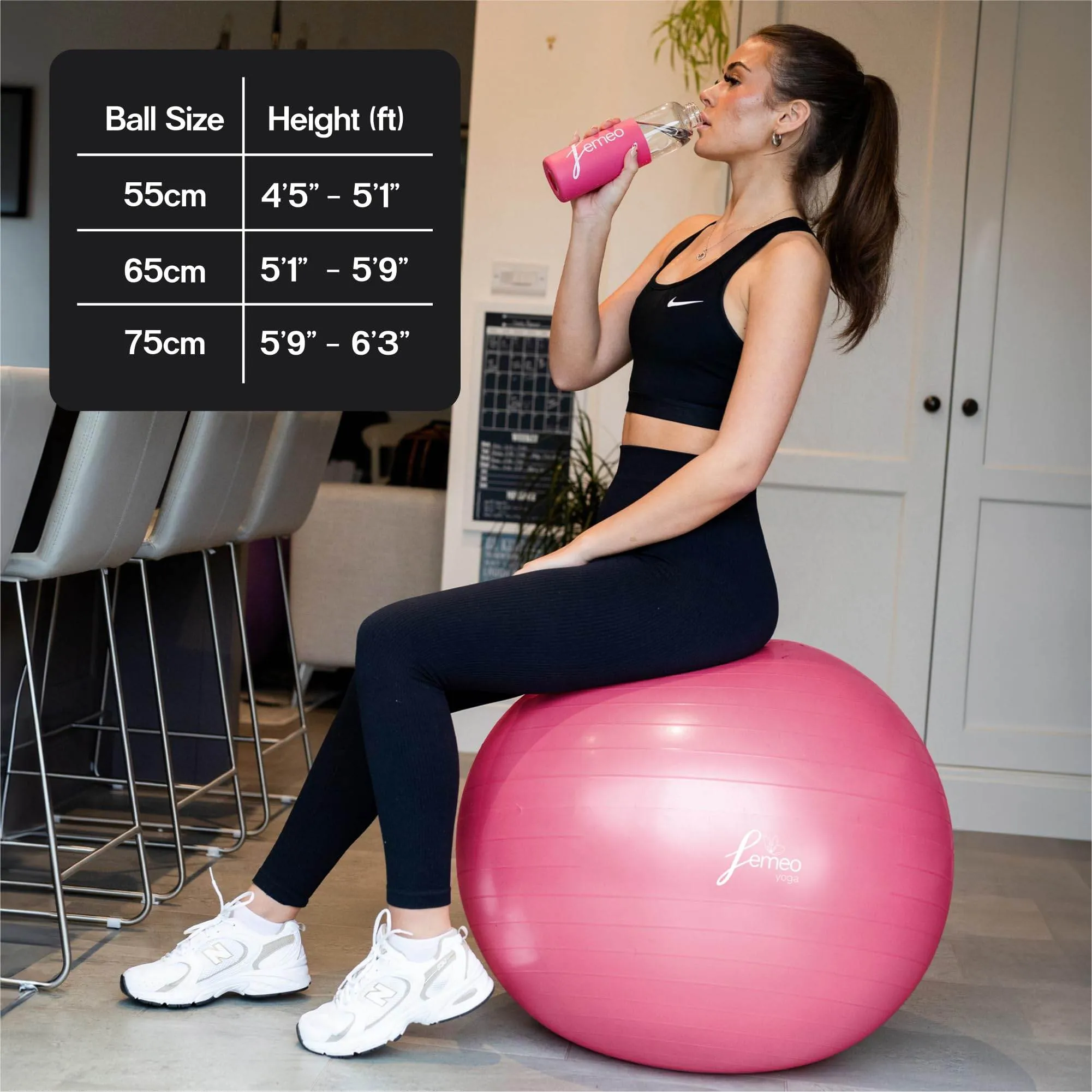 Femeo® Exercise Ball for Yoga, Stability, Pregnancy Pilates & Birthing | 100 Page Book | Over 50 Workout Exercises | Anti Burst Pink 65cm
