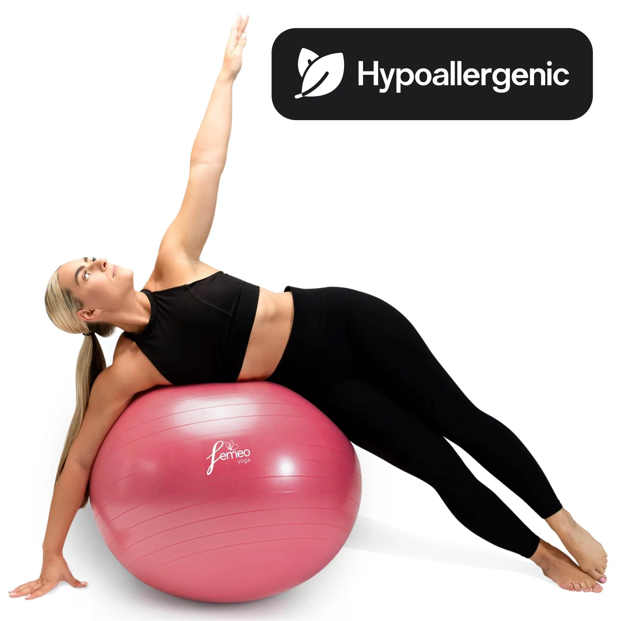 Femeo® Exercise Ball for Yoga, Stability, Pregnancy Pilates & Birthing | 100 Page Book | Over 50 Workout Exercises | Anti Burst Pink 65cm