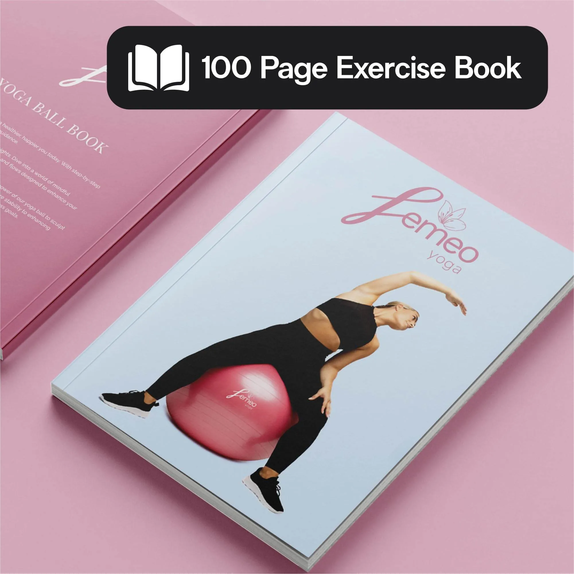 Femeo® Exercise Ball for Yoga, Stability, Pregnancy Pilates & Birthing | 100 Page Book | Over 50 Workout Exercises | Anti Burst Pink 65cm
