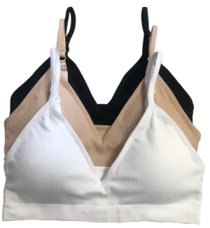 Fitted Ribbed V-Front Adjustable Straps Padded Bra