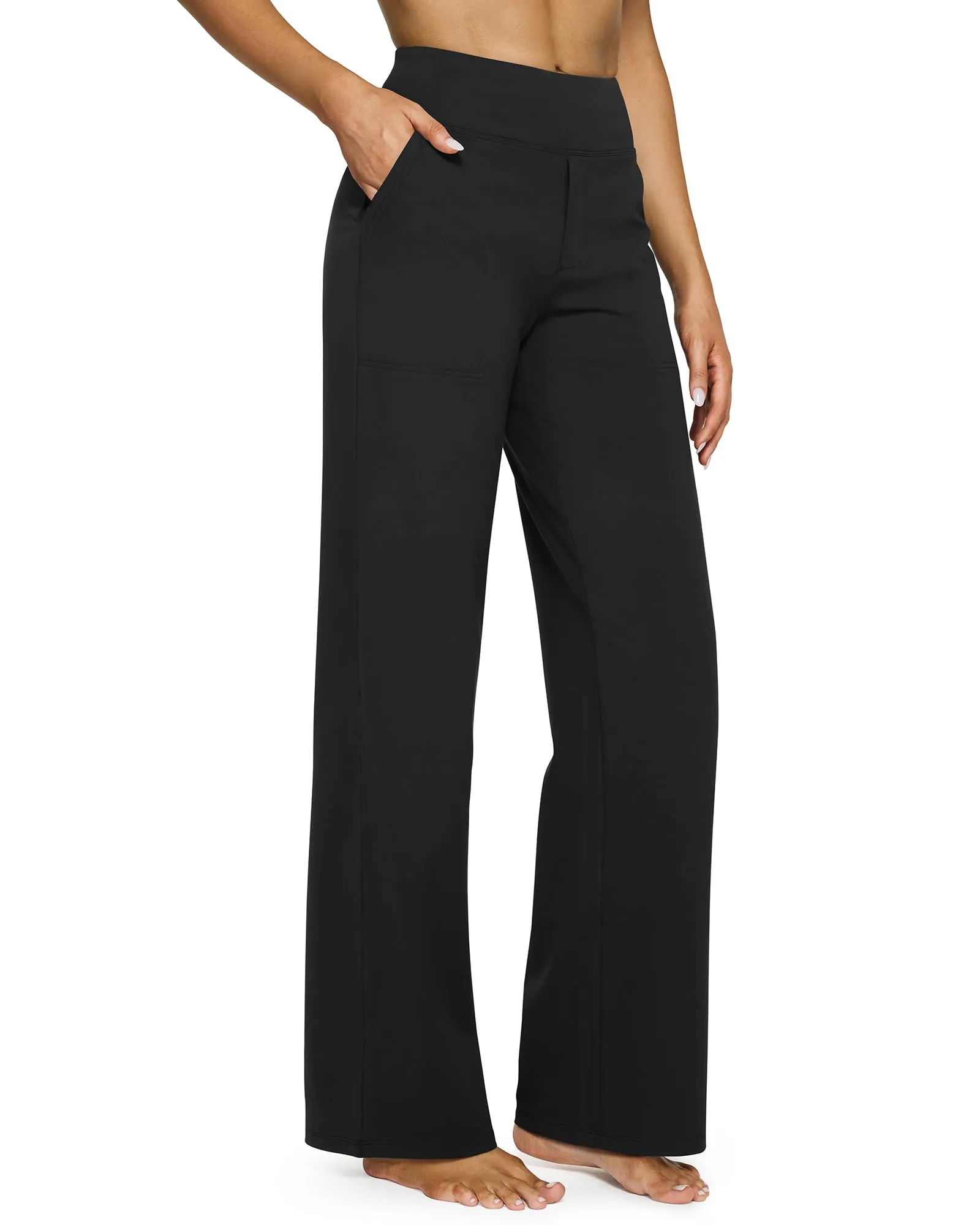 G4Free Wide Leg Pants Woman Yoga Pants with Pockets Loose Casual Palazzo Fashion Sweatpants Stretch Dress Work Clothes(Black,M,31")