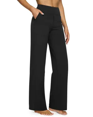 G4Free Wide Leg Pants Woman Yoga Pants with Pockets Loose Casual Palazzo Fashion Sweatpants Stretch Dress Work Clothes(Black,M,31")