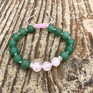 Green Aventurine & Rose Quartz Adjustable Beaded Bracelet with Rose Gold Spacers