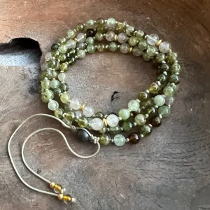 Green Garnet and Rutilated Quartz Adjustable Mala