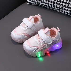 HEART & FLOWER PATCH LED SHOES - LIGHT PINK