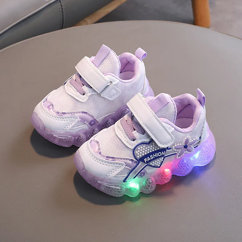 HEART & FLOWER PATCH LED SHOES - PURPLE