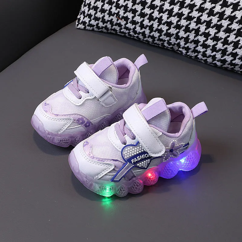 HEART & FLOWER PATCH LED SHOES - PURPLE