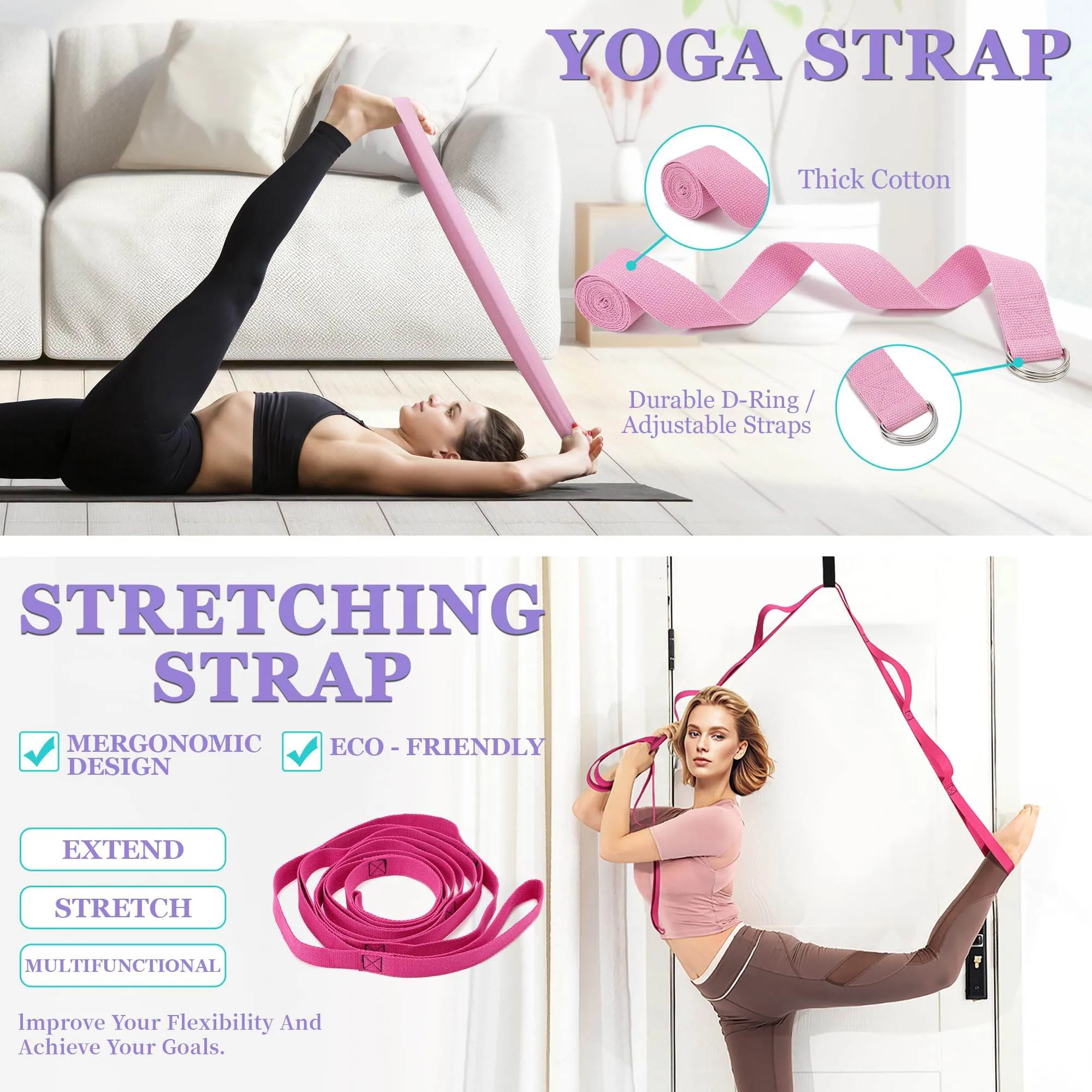HNCTINNO Yoga Wheel Set, Yoga Wheel For Back Pain & Stretching, Yoga Blocks 2 Pack With Strap, Deep Tissue Relief Massage Back Foam Roller Wheel Cracker, Exercise Balls Physical Therapy, Yoga Ball