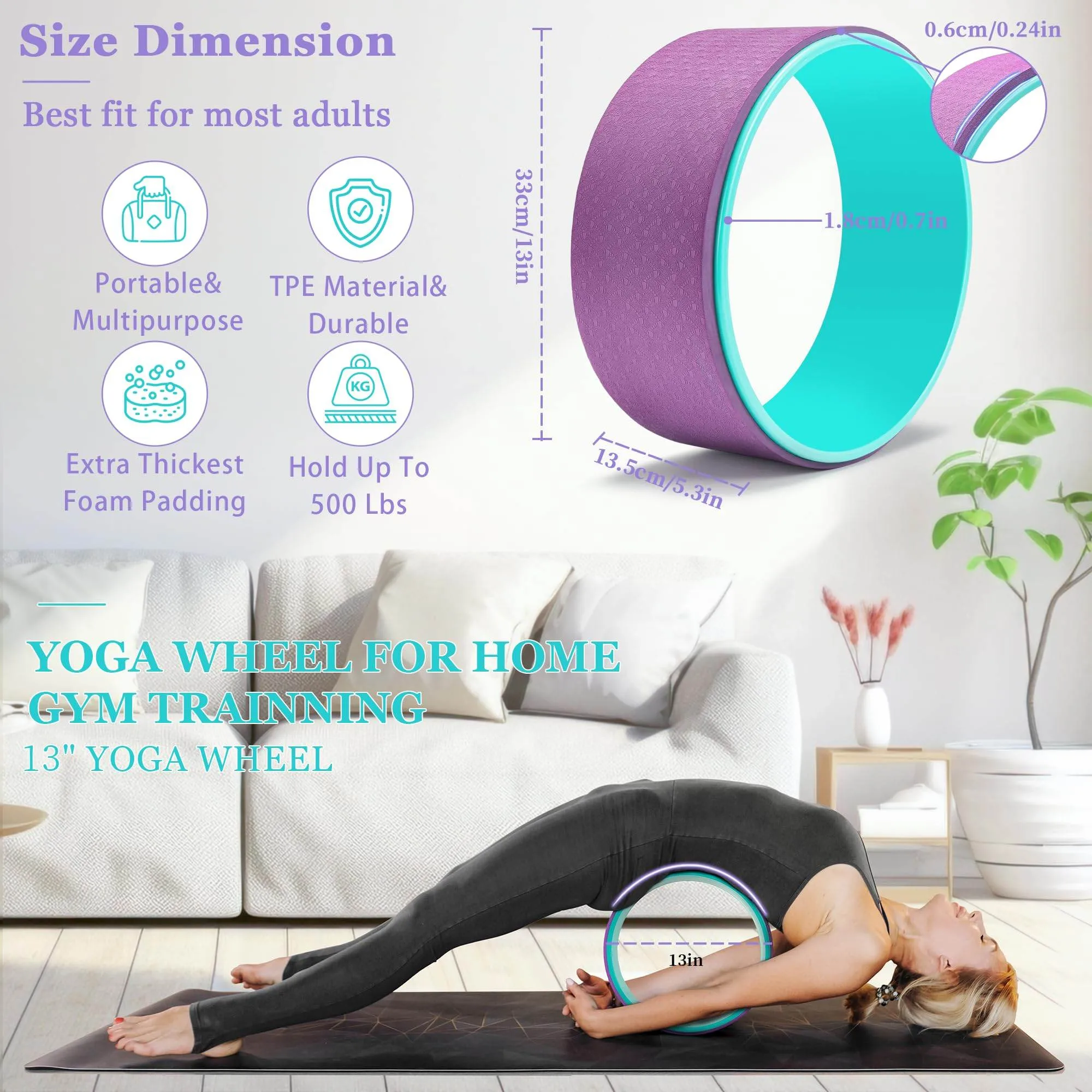 HNCTINNO Yoga Wheel Set, Yoga Wheel For Back Pain & Stretching, Yoga Blocks 2 Pack With Strap, Deep Tissue Relief Massage Back Foam Roller Wheel Cracker, Exercise Balls Physical Therapy, Yoga Ball