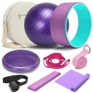 HNCTINNO Yoga Wheel Set, Yoga Wheel For Back Pain & Stretching, Yoga Blocks 2 Pack With Strap, Deep Tissue Relief Massage Back Foam Roller Wheel Cracker, Exercise Balls Physical Therapy, Yoga Ball